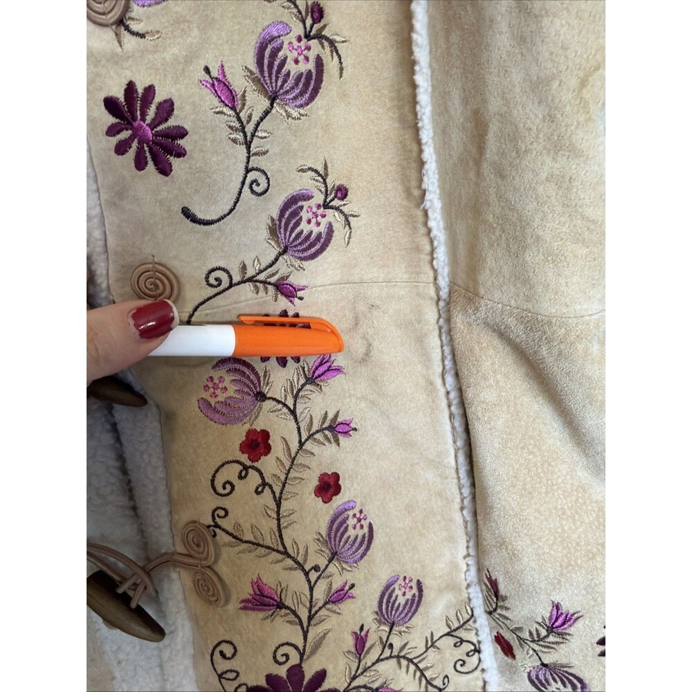 Vintage 90s Embroidered Floral Leather Jacket XL Phoebe Friends Penny Lane - Picture 7 of 15